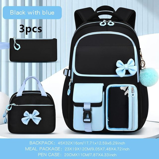 Dreiteiliges Schulranzen-Set von Fancy Style Studio in Lila und Schwarz mit Federmäppchen und Brotdose - Bild 1