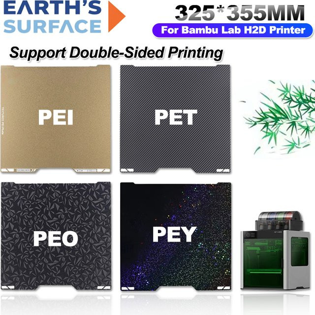 Bambu Lab Doppelseitige Bauplatte für H2D und H2S mit glatter Textur PEI PEY PET PEO, B: 325 mm x T: 355 mm - Bild 1
