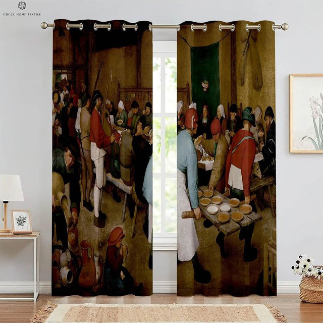 Yiran Furniture Dekovorhang Landschaft Ölmalerei mit 3D-Druck, halbtransparent, Mehrfarbig, B: 50 cm, H: 130 cm, 2 Stück - Bild 1
