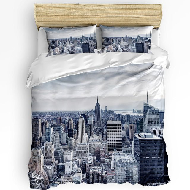 3-teiliges Bettwäsche-Set Lodestar New York City Landschaft in Grau aus Mikrofaser, B/H: 135 x 200 cm - Bild 1