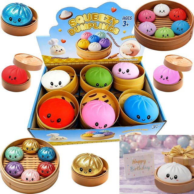Schylling Knödel-Stressabbau-Spielzeug mit Bambus-Dampfgarer, multicolour, 6-teiliges Set - Bild 1