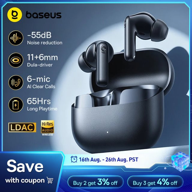 Baseus Bass EP10 Ultra Kabellose In-Ear Kopfhörer in Schwarz mit -55dB Geräuschunterdrückung, Bluetooth 6.0 und 65 Std. Spielzeit - Bild 1