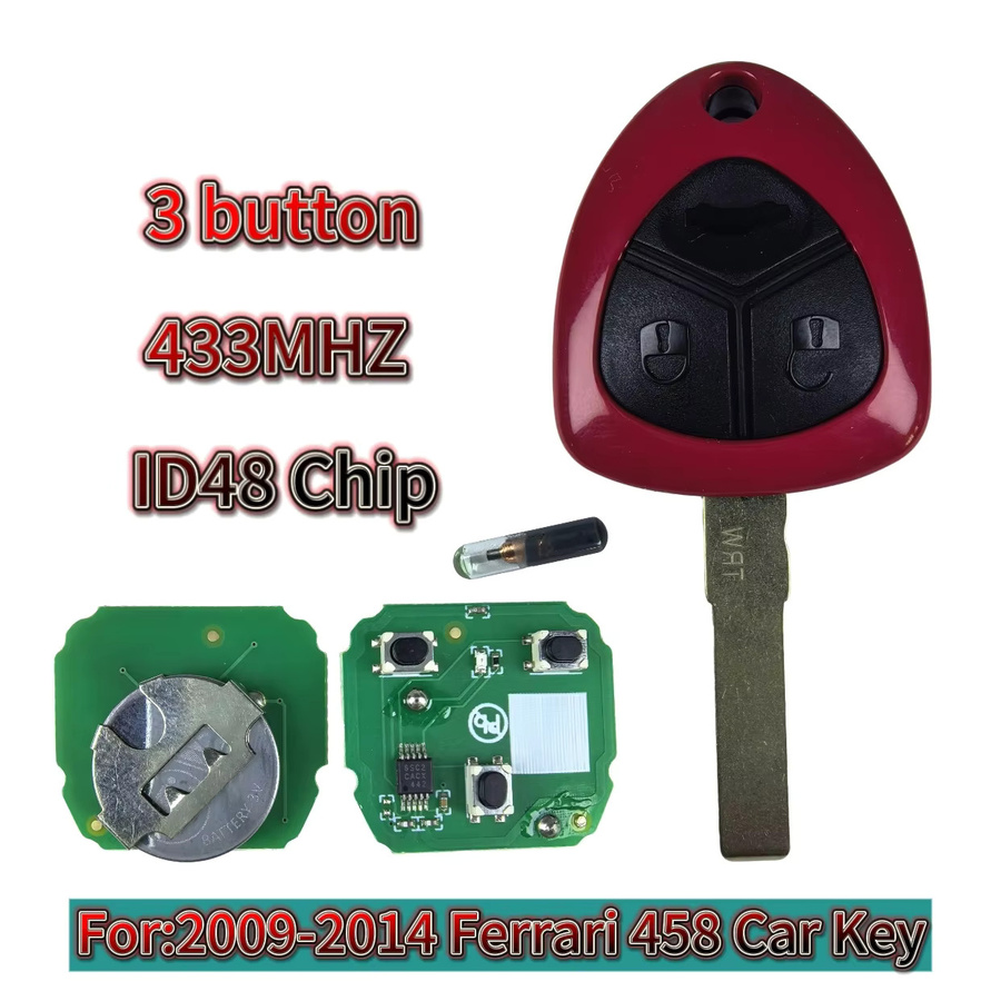 JXKEYS 433 MHz ID48 Chip Fernbedienung Smart Auto Schlüssel mit PCB und Shell für Ferrari 458 Italia Kalifornien 599 GTB Fiorano FF, 3 Tasten, Rot - Bild 4