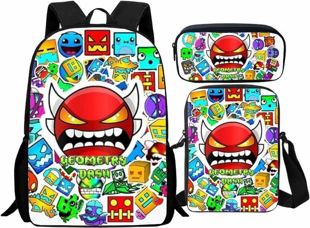 Fancy Style Studio Geometry Dash Schülerrucksack Set mit Umhängetasche und Federtasche in Multicolour - Bild 1