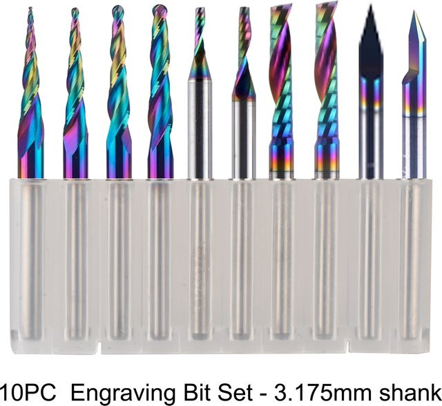 Dreanique Vollhartmetall-Gravurset mit 10 Fräsern, Schaftdurchmesser: 3,175 mm, Multicolor - Bild 1