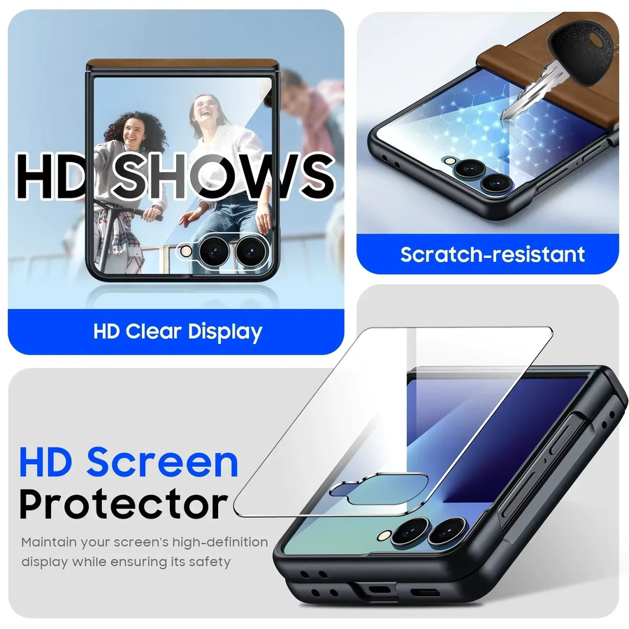 Samsung Galaxy Z Flip 7 Ledercover mit magnetischem Scharnier und 9H Displayschutz in Braun - Bild 3