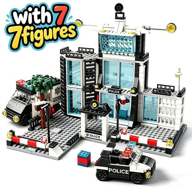 Stadt Bausteine Polizeistation, Modell Polizeiauto, ab 6 Jahren - Bild 1