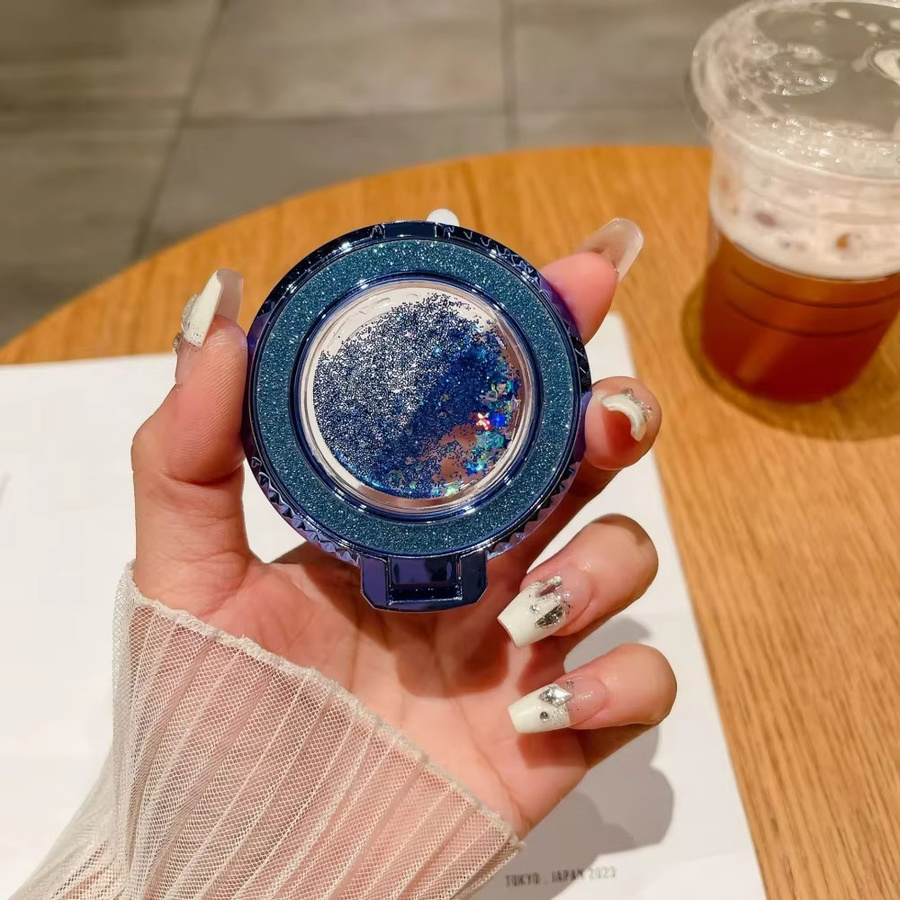 Maerknon 360 Grad drehbarer Bling Treibsand Fingerringhalter mit Glitzer-Effekt in Grün und Multicolour als Handy-Halterung und Aufkleber - Bild 3