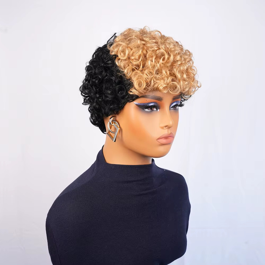 OYM HAIR Pixie Perücke, kurze lockige Echthaar-Perücke, Farbe 1B27, Damen - Bild 3