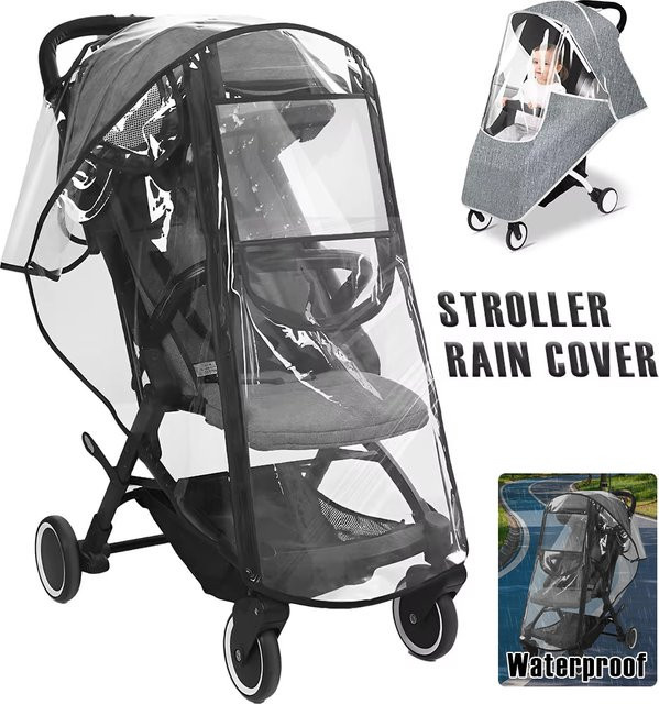 Wasserdichte Kinderwagen Regen Abdeckung aus transparentem EVA mit Belüftungslöchern und Doppel-Reißverschluss - Bild 1