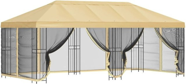 vidaXL Pavillon mit Seitenwänden aus Polyester und Stahl in Creme/Beige, B: 6 m, T: 3 m, H: 2,5 m