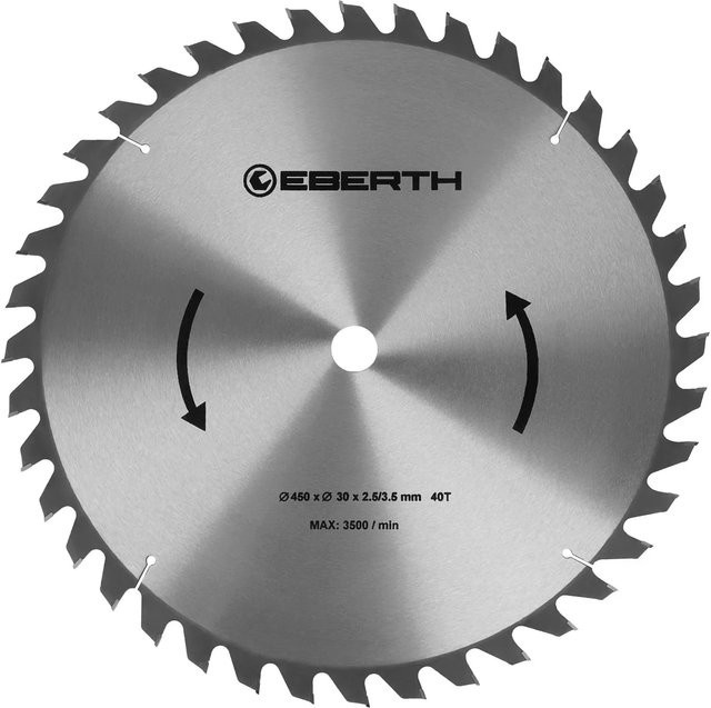 Eberth Kreissägeblatt aus Stahl mit Carbide-Spitzen für Holz, Farbe Silber, Durchmesser: 450 mm, Bohrung: 30 mm, Schnittbreite: 3,5 mm - Bild 1