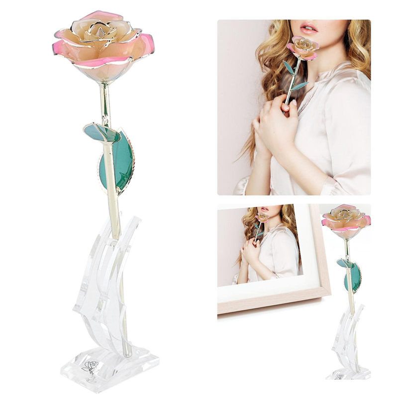 Tooarts Dekoration Rose aus 24K Gold mit Kunstharz und Metall in Rosa und Grün - Bild 2