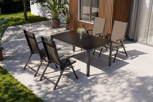 Kettler BasicPlus Pro Garten-Essgruppe aus Alu und Textilene in Anthrazit/Silber mit 4 Klappstühlen, Tisch Breite: 160 cm, Tiefe: 95 cm - Bild 1