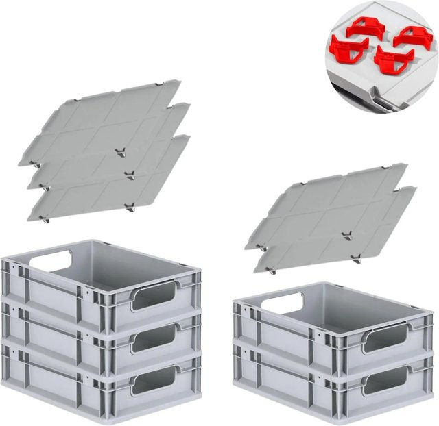 PROREGAL Spar Set mit 5x Eurobox Nextgen Economy in Rot und Grau inklusive Auflagedeckeln und 4x Schiebeschnappverschlüssen, H x B x T: 12 x 30 x 40 cm, 11 Liter pro Box - Bild 1