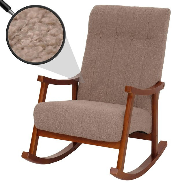 Schaukelstuhl MCW-K10 Relaxsessel mit Bouclé-Stoffbezug in Beige und Gestell in Walnuss-Optik - Bild 1