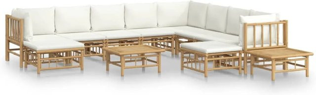 vidaXL 12-tlg Garten-Lounge-Set aus geöltem Bambus mit cremeweißen Polyesterkissen Modell 4 - Bild 1