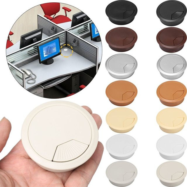 Weiße Kabeldurchlass-Abdeckung aus Kunststoff für Schreibtisch und Computer, Durchmesser: 60 mm oder 80 mm - Bild 1