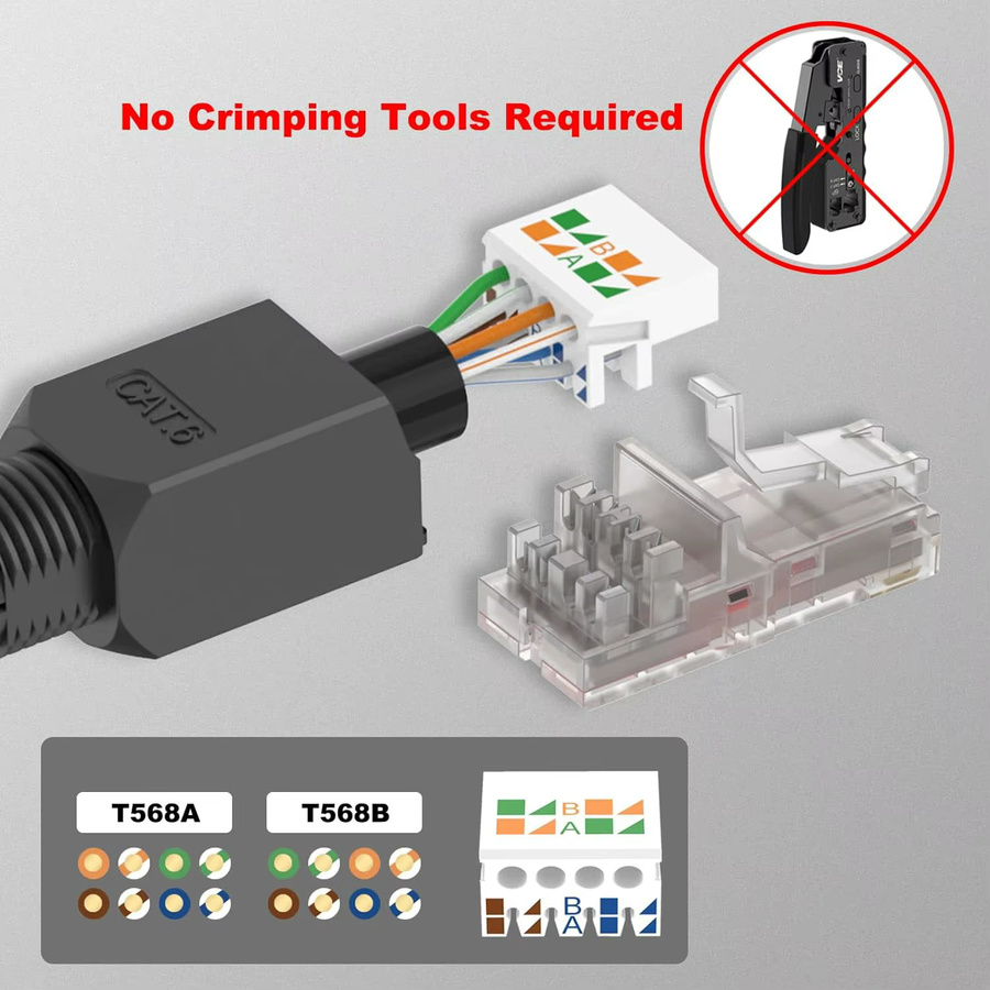 ZoeRax RJ45-Stecker CAT6A CAT6 Feldanschlussstecker für Ethernet/LAN, vergoldet, Schwarz - Bild 1