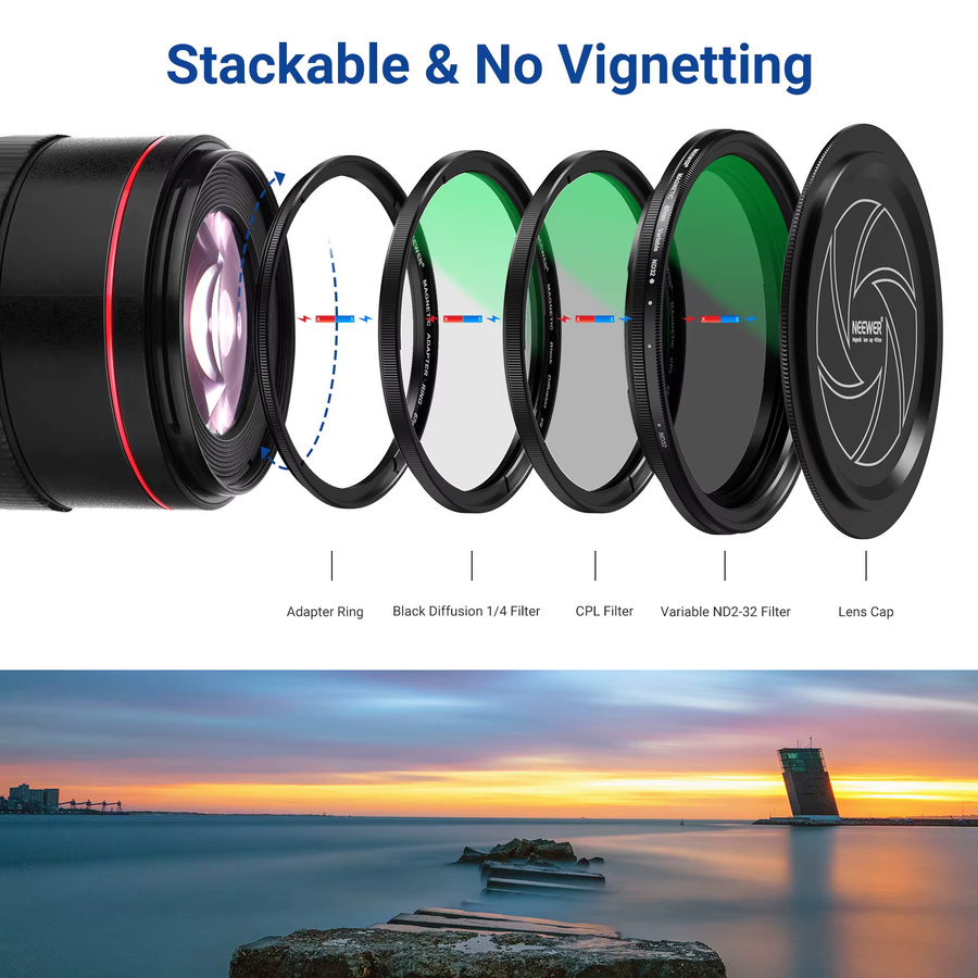 NEEWER 5-in-1 Magnetfilter-Set für Kameraobjektive in Schwarz, 67mm mit CPL und Variable ND 2-32, stapelbare mehrfach beschichtete Filter für Dichte- und Zirkularpolarisation - Bild 3