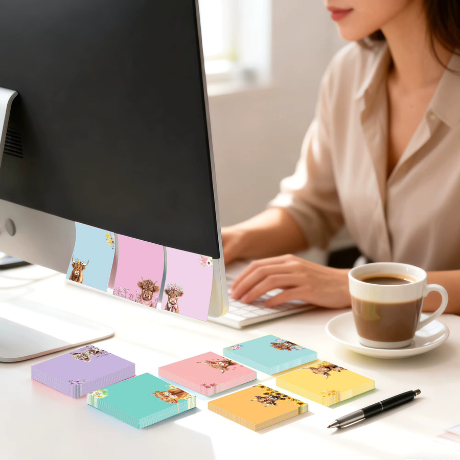 12/24-teiliges Haftnotizen-Set mit Highland-Cattle-Motiv in Multicolour, selbstklebende Notizblöcke aus Papier für Büro und Zuhause - Bild 2