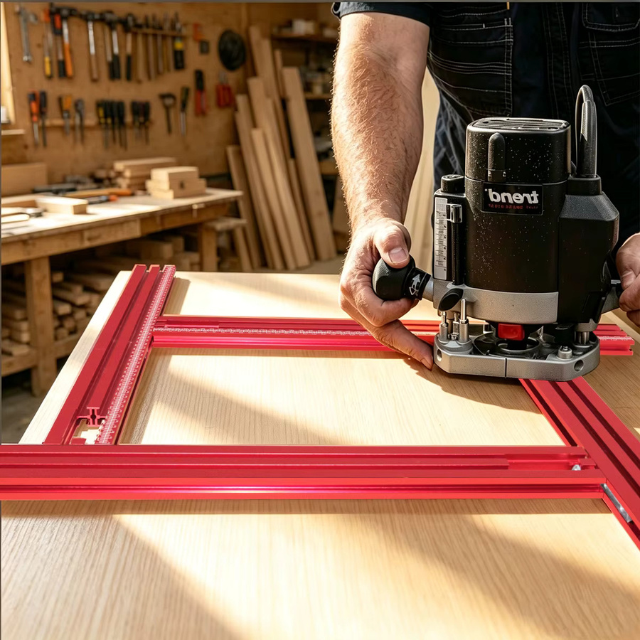 JIGHOLE Präzisions-Fräser-Führungsschiene aus Aluminiumlegierung in Rot mit verstellbarer T-Nut für Holzbearbeitung, Trimmen und Schlitzen - Bild 2
