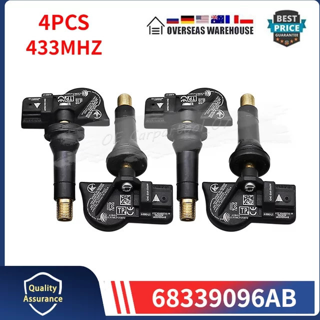 GANGLE Reifendruckkontrollsystem Sensor Set 4 Stück für Alfa Romeo Tonale, Jeep Grand Cherokee, Wrangler JL und Wagoneer, 433MHz, Schwarz - Bild 1