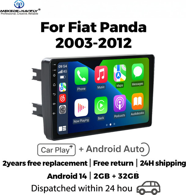 MEKEDE Android 14 Autoradio für Fiat Panda 169 (2003-2012) mit Carplay, GPS, WiFi und MP5 Player in Schwarz - Bild 1