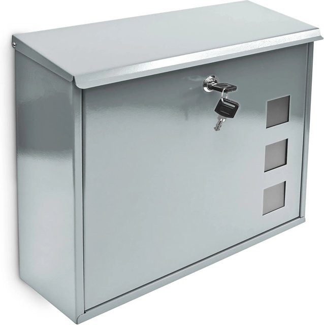Relaxdays Briefkasten aus Metall in Silber mit 3 Fenstern und Abschließfunktion, B/T/H: 34,5 x 33 x 10,5 cm - Bild 1