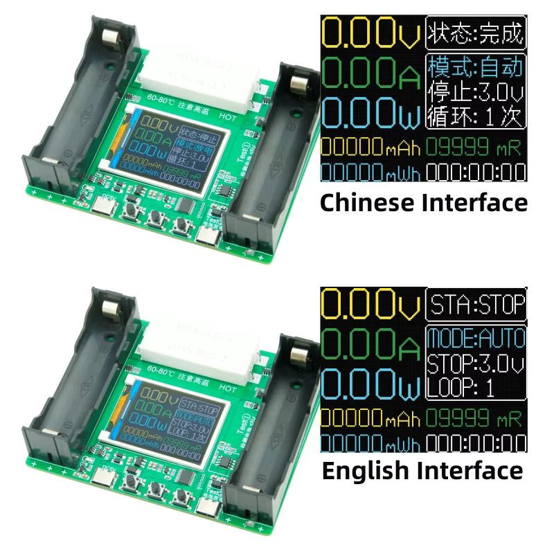 Jarhead USB-C LCD Batteriekapazitätstester mit 4/1 Kanal Display für 18650 Lithium-Batterien in Grün - Bild 5