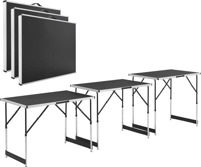 Juskys 3er Set Multifunktionstische aus Alu, klappbar und höhenverstellbar, Schwarz/Silber, B: 100 cm, T: 60 cm, H: 94 cm - Bild 1