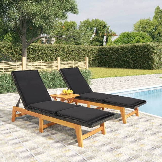 vidaXL Sonnenliegen Set aus 2 Stück aus Polyrattan und massivem Akazienholz mit wetterfesten Auflagen in Schwarz und Braun - Bild 2