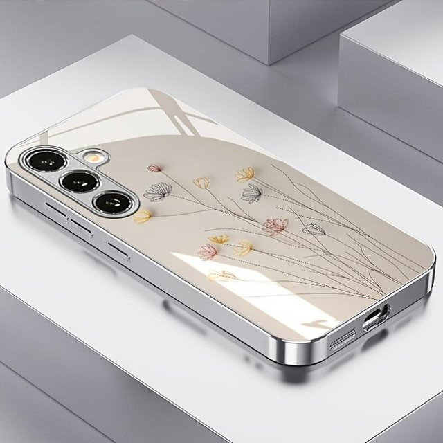 Luxus Handyhülle mit silbernem Blumendekor aus gehärtetem Glas für Samsung Galaxy S26 S25 S24 S23 Ultra Plus FE - Bild 1