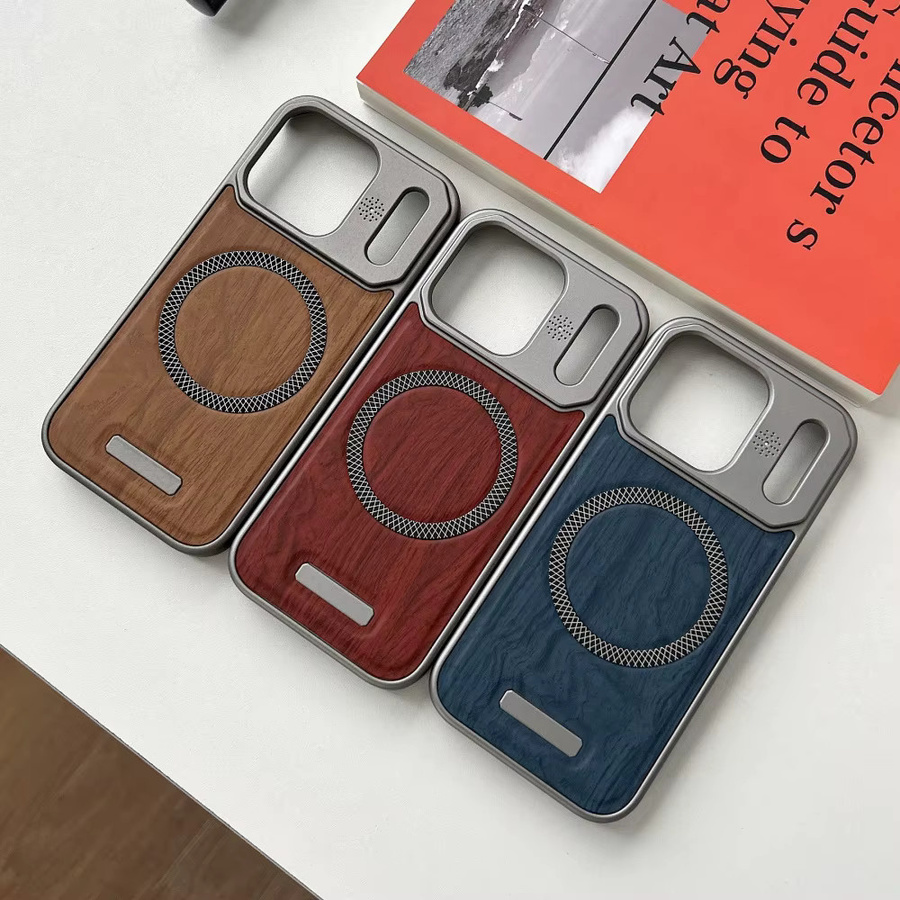 Xeber MagSafe Wireless Charging Case für iPhone 17 16 15 14 13 12 Pro Max mit Holzmaserung und Plating Bumper in Beige - Bild 2