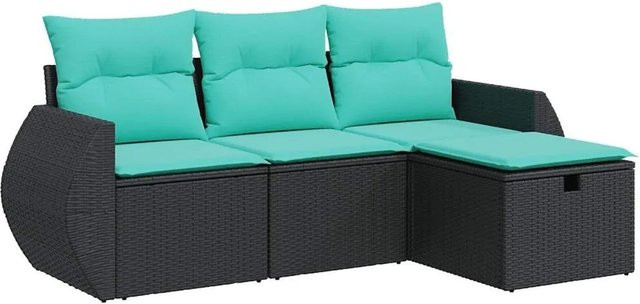 vidaXL 4-teilige Garten-Sofagarnitur in L-Form mit Ottoman, Schwarz, Poly Rattan und Polsterkissen - Bild 1