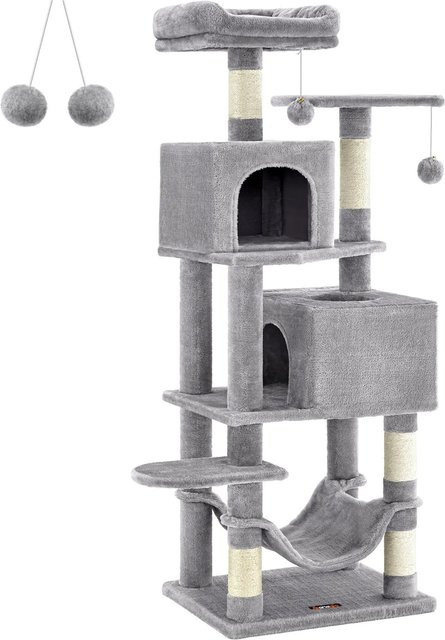 Feandrea Kratzbaum für Katzen in Hell Grau mit Höhle, Hängematte und integriertem Spielzeug, Höhe: 155 cm - Bild 1
