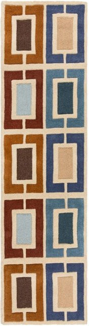 Flair Rugs Wollteppich Retro Blocks Geometrisch Handgeknüpft Blau-Braun B: 60 cm, L: 230 cm - Bild 1