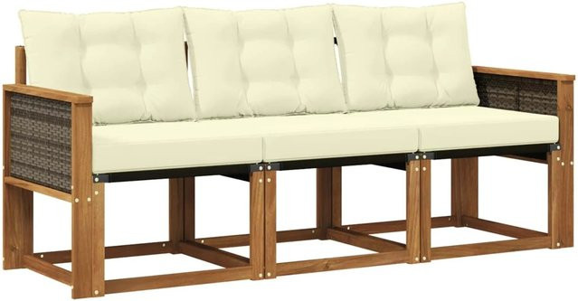 vidaXL Outdoor-Sofagarnitur aus Akazienholz mit Textilene-Bezug und Kissen in Natur und Creme - Bild 1