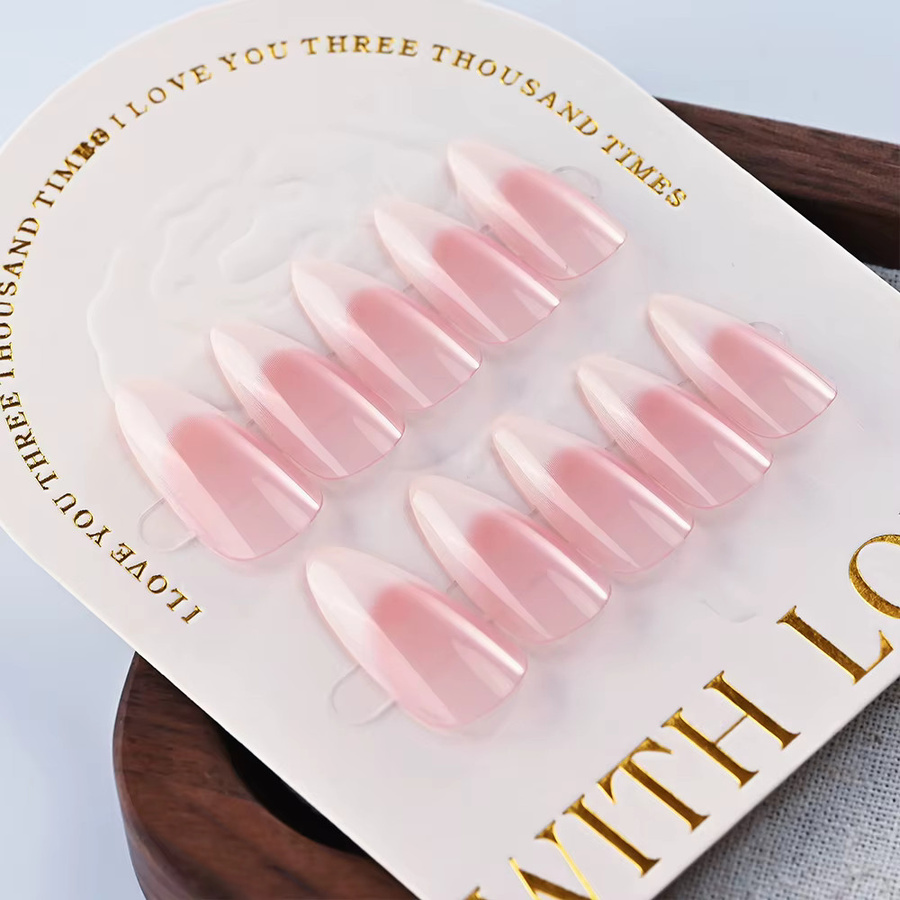 HotPress Fake Nails, Ombre Pink, French Almond, 24 Stück, Glänzend - Bild 2