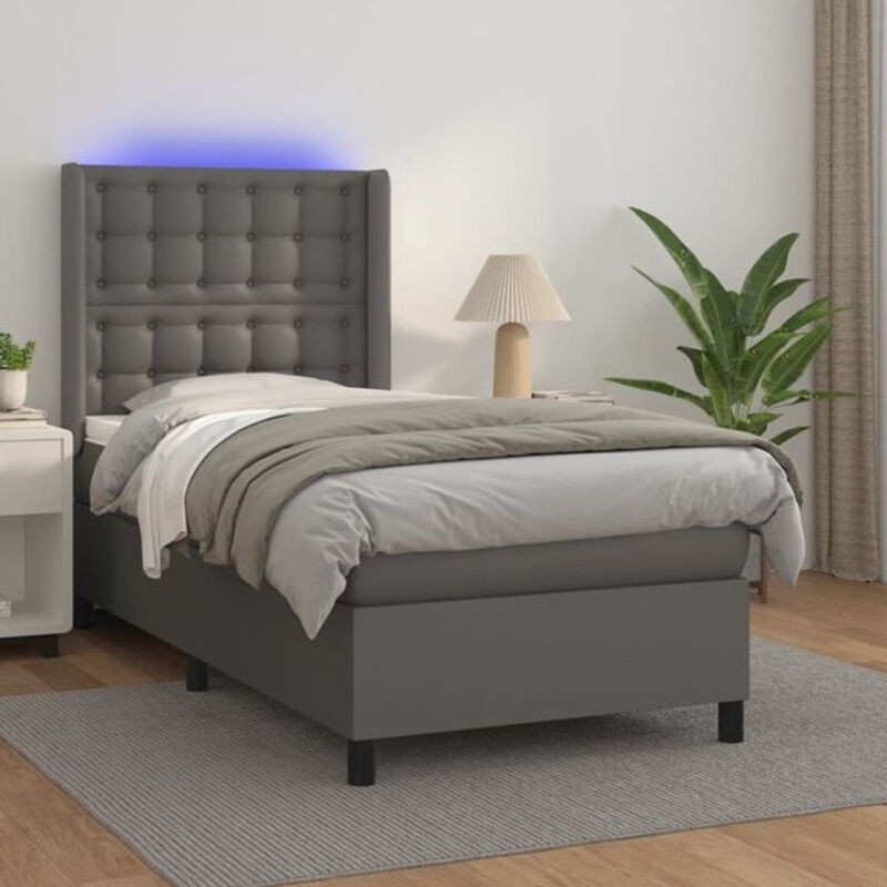 Vidaxl Boxspringbett mit Matratze in Grau aus Kunstleder und Massivholz, B/T/H: 90 x 200 cm - Bild 1