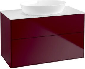 V&B Waschtischunterschrank Finion mit Wandbeleuchtung in Peony Matt, Breite: 100 cm, Tiefe: 50,1 cm, Farbe: Weiß/Pink - Bild 1