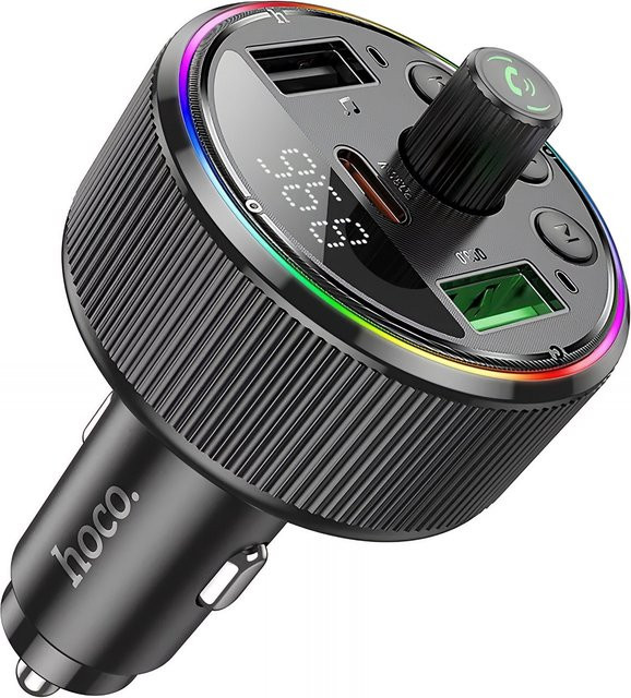 HOCO E82 Bluetooth FM Modulator in Schwarz mit 2 x USB-A, 1 x USB-C und 3,5 mm Klinkenanschluss - Bild 1