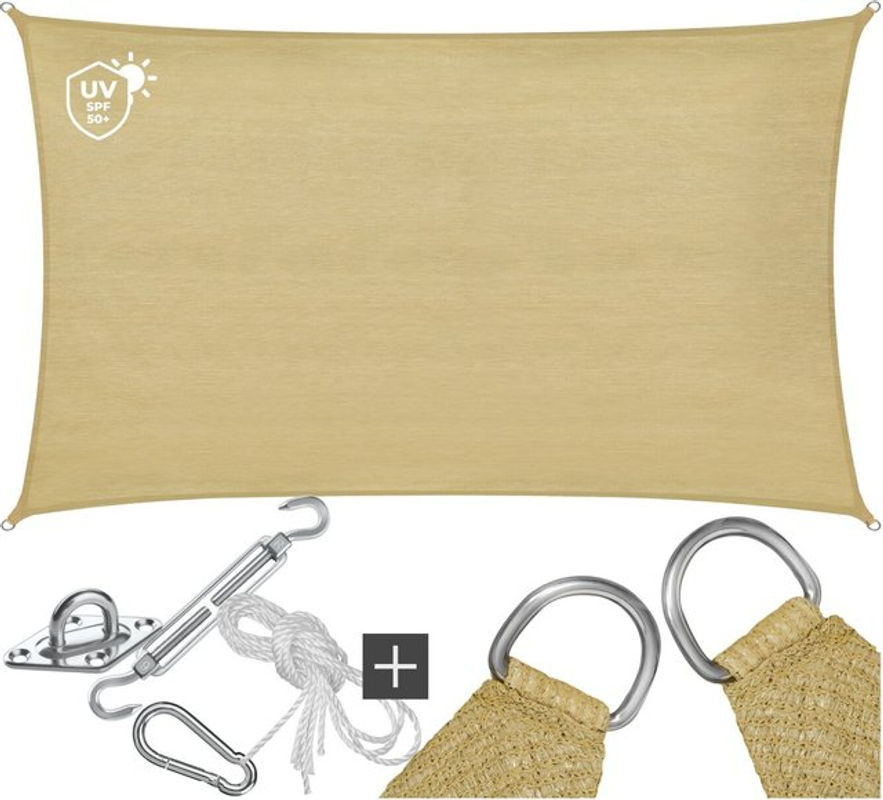 tectake Sonnensegel aus HDPE in Beige mit 87 % UV-Schutz für Balkon, Garten und Terrasse - Bild 1
