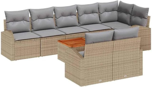 vidaXL Garten-Sofa-Set 9-teilig in Beige und Hellgrau mit Polstern, L-Form und Stauraumfunktion aus Polyrattan und Akazienholz - Bild 1