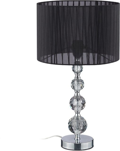 Relaxdays Tischlampe aus Glas und Eisen in Schwarz und Silber mit Stoffschirm, Höhe: 54 cm, Durchmesser: 29,5 cm - Bild 1