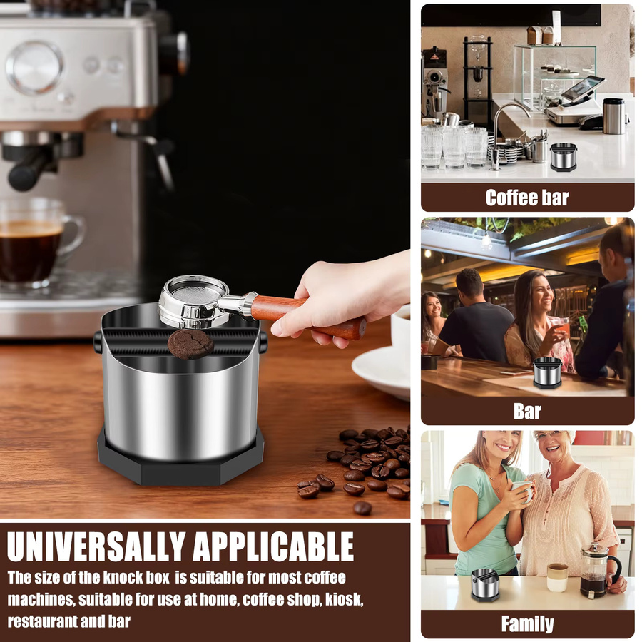 Willstar Espresso-Klopfbox aus Edelstahl in Silber mit rutschfestem Gummiring und rundem Design - Bild 5