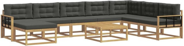 vidaXL Outdoor-Sofagarnitur aus Massivholz in L-Form, 9-teiliges Set in Weiß und Anthrazit mit Polsterkissen - Bild 1