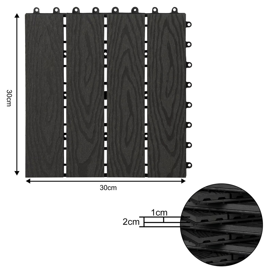 WOLTU 11 Stück WPC Terrassenplatten ineinandergreifend braun, Bodenfliesen für Garten und Terrasse, B/B: 30 x 30 cm - Bild 2