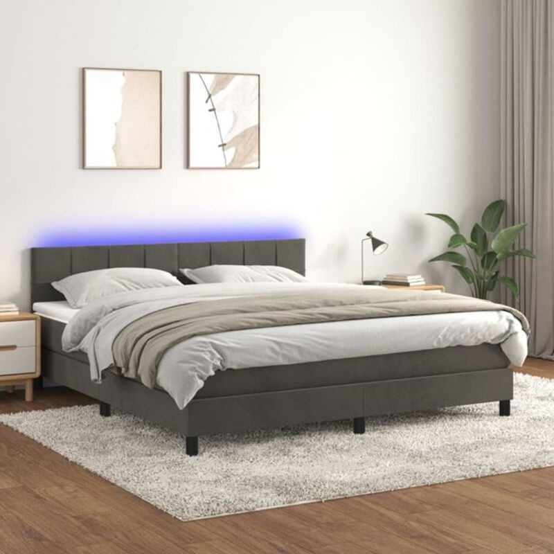 Vidaxl Boxspringbett mit Matratze und LED in Dunkelgrau aus Samt, B/T/H: 160 x 200 x 78 cm - Bild 1