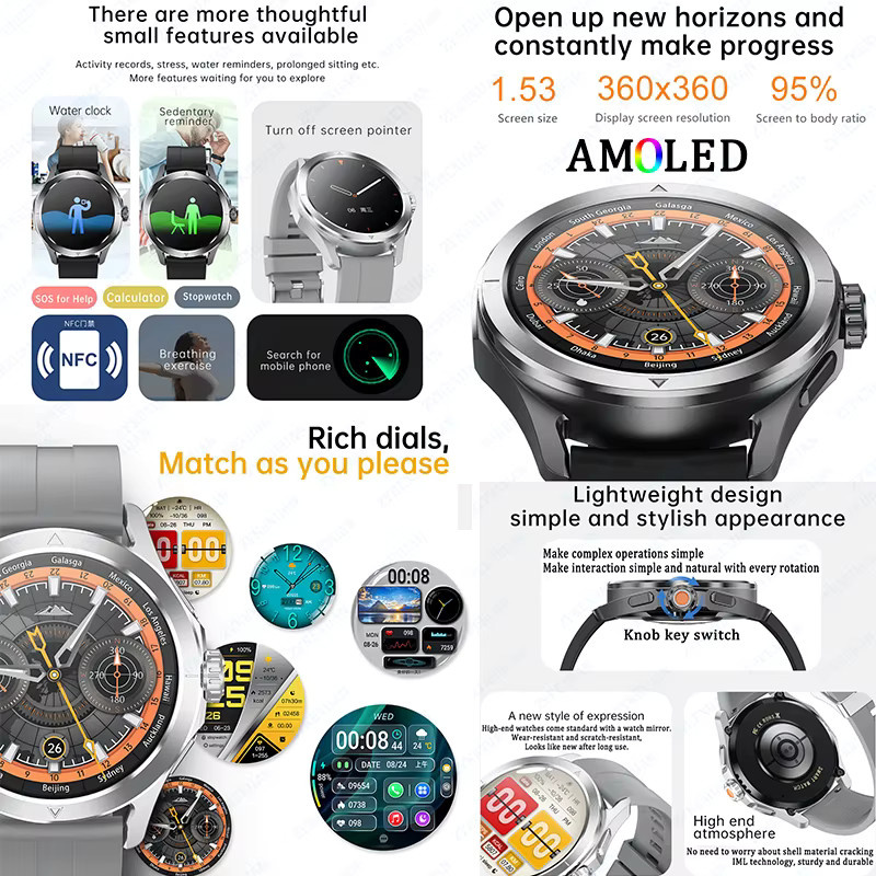 BOXUXING Smartwatch, GPS, Herren, Grau, Silikon, wasserdicht - Bild 4